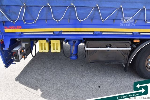Atvira puspriekabė su tentu FLIEGL Hangler Megatrailer Schräglader Coil Bordwand