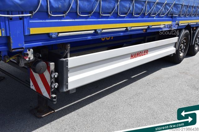 Åpen semitrailer med presenning Hangler Megatrailer Schräglader Coil Bordwand