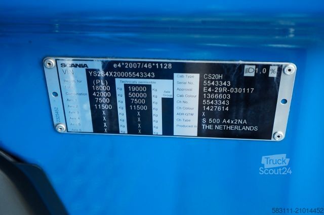 Standaard trekker SCANIA S 500 / RETARDER / I-PARK COOL / ALUFELGI