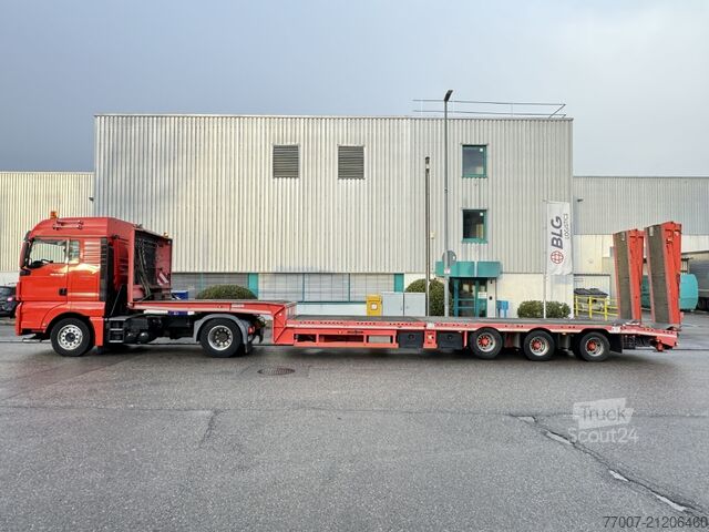 Tieflader-Sattelauflieger Rapmen Hubbett Meusburger MTS-3 hydr.klapp-Rampen Hebebett Lenkach