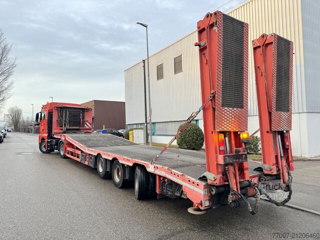 Tieflader-Sattelauflieger Rapmen Hubbett Meusburger MTS-3 hydr.klapp-Rampen Hebebett Lenkach