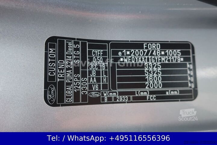 Aukštas mikroautobusas FORD Transit Custom Kasten 330 L1 Trend NR: B52