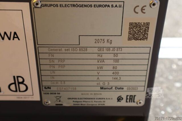 Agregát Atlas Copco QES 105 JD ST3 Valid inspection, *Guarantee! Diese