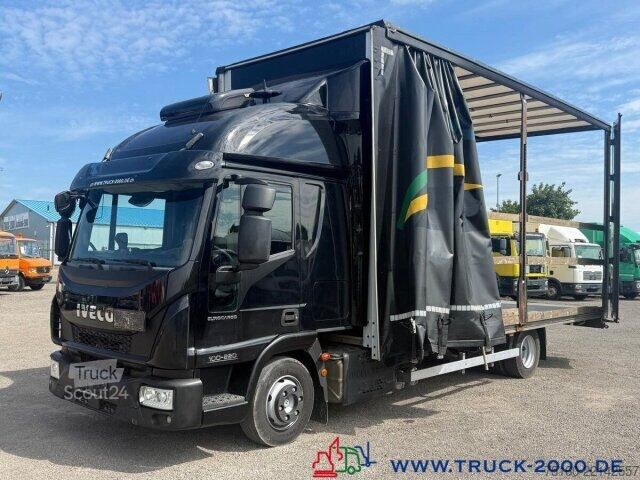 Autocarro con pianale e telone Iveco 100E220 Jumbo Schiebeplanen Gr. Haus Standklima