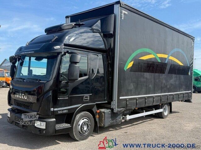 Autocarro con pianale e telone Iveco 100E220 Jumbo Schiebeplanen Gr. Haus Standklima