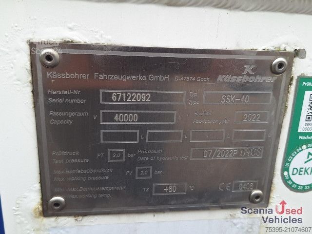 Tanker semitrailer Kässbohrer Lebensmitteltank Kippbar SSK 40XS Neuwertig !!
