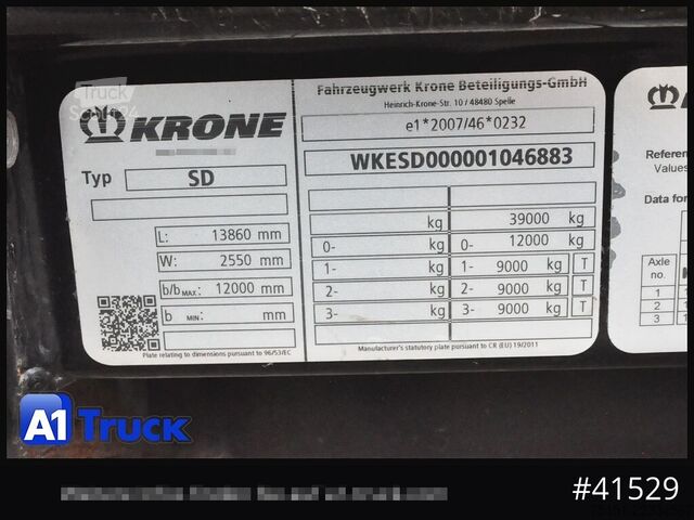 Semi-remorque bâchée KRONE SD, Mega, Ice Protect, Liftachse,