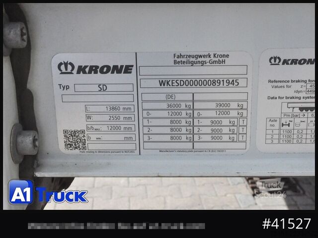 Semi-remorque bâchée KRONE SD, Mega, Staplhalterung, Ice Protect, Liftachse,