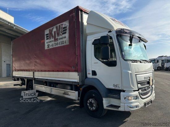 Camion cu platformă și prelată DAF LF 250, 16 TONNER PLANE MIT LBW,  MANUELL, E6