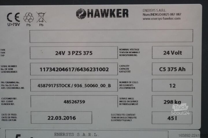 Gaffeltruckbatteri HAWKER 24 Volt 3 PzS 375 Ah