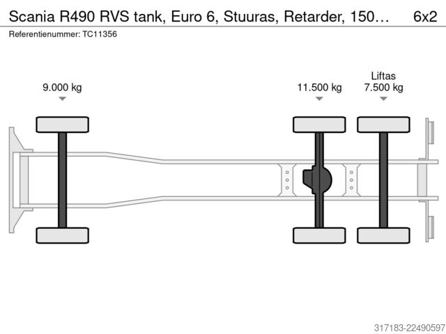 Tankowiec Scania R490 RVS tank, Euro 6, Stuuras, Retarder, 15000...