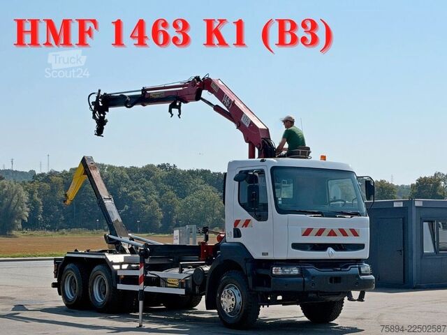 Kanca kasalı yük kamyonu (roll-off) RENAULT KERAX 370 DCI * ABROLLKIPPER 4,85 m * KRAN * 6x4