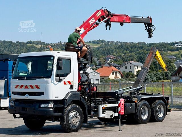 Kanca kasalı yük kamyonu (roll-off) RENAULT KERAX 370 DCI * ABROLLKIPPER 4,85 m * KRAN * 6x4