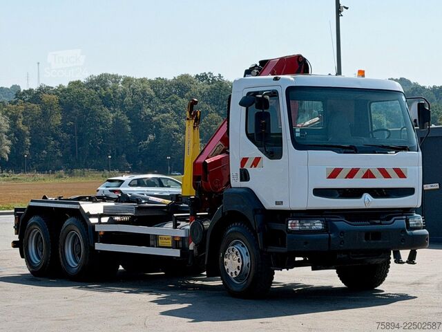 Kanca kasalı yük kamyonu (roll-off) RENAULT KERAX 370 DCI * ABROLLKIPPER 4,85 m * KRAN * 6x4