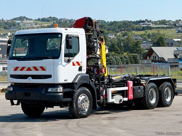 Kanca kasalı yük kamyonu (roll-off) RENAULT KERAX 370 DCI * ABROLLKIPPER 4,85 m * KRAN * 6x4