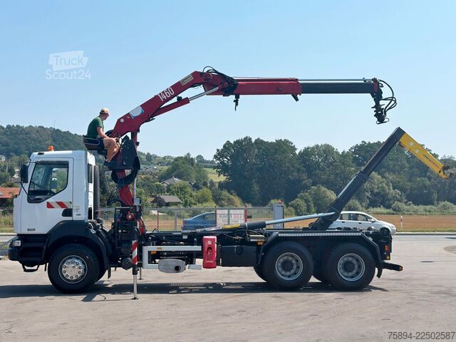 Kanca kasalı yük kamyonu (roll-off) RENAULT KERAX 370 DCI * ABROLLKIPPER 4,85 m * KRAN * 6x4