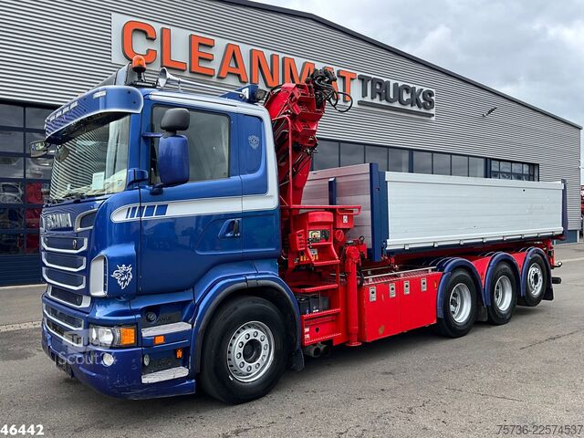3-sidet tippelad Scania R 560 V8 8x4 Retarder Hiab 24 Tonmeter laadkraan