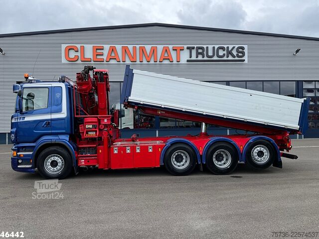 3-sidet tippelad Scania R 560 V8 8x4 Retarder Hiab 24 Tonmeter laadkraan