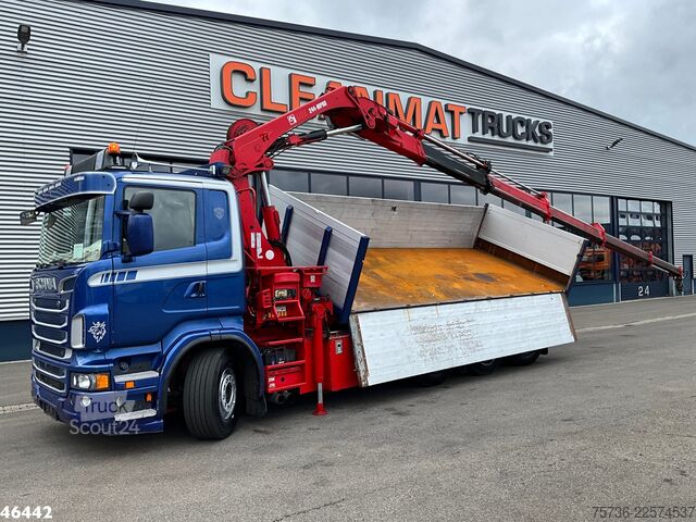 3-sidet tippelad Scania R 560 V8 8x4 Retarder Hiab 24 Tonmeter laadkraan
