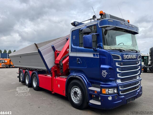 3-sidet tippelad Scania R 560 V8 8x4 Retarder Hiab 24 Tonmeter laadkraan