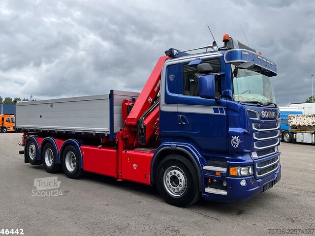 3-sidet tippelad Scania R 560 V8 8x4 Retarder Hiab 24 Tonmeter laadkraan