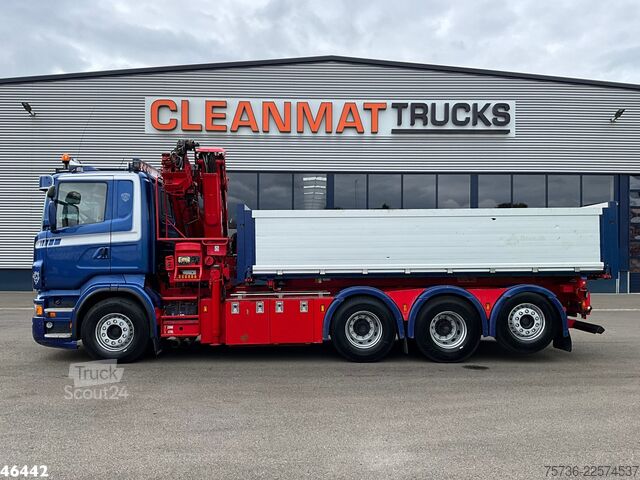 3-sidet tippelad Scania R 560 V8 8x4 Retarder Hiab 24 Tonmeter laadkraan