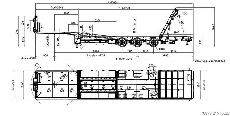 Tieflader-Sattelauflieger Meusburger 3-A-Semi-hydr.Ladebod.-abklappbares Heck