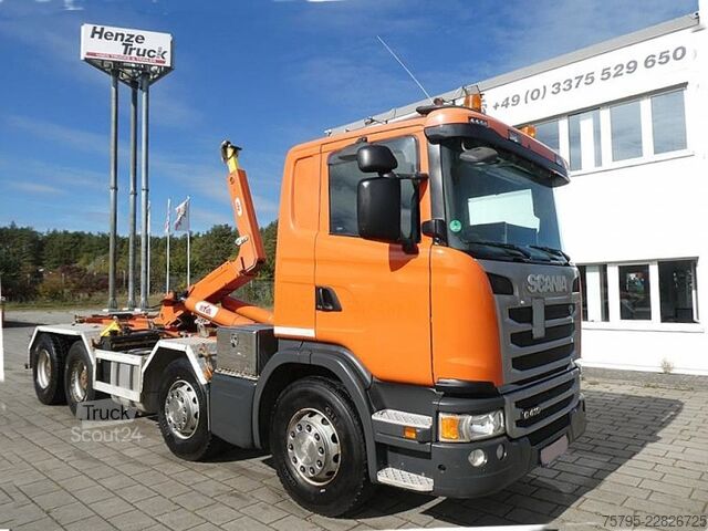 شاحنة قلّابة بذراع تحميل متحرك SCANIA G 410/8x4 Abrollkipper AP Achsen