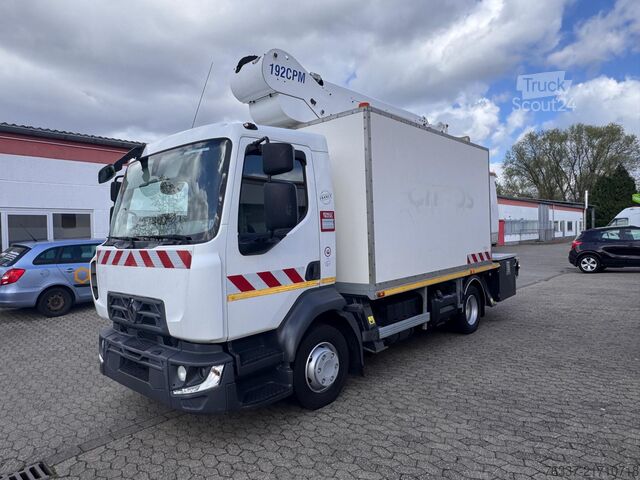 Uz kravas automobiļa uzstādīta darba platforma Renault D12 Steiger  France Elevateur 192 CPM