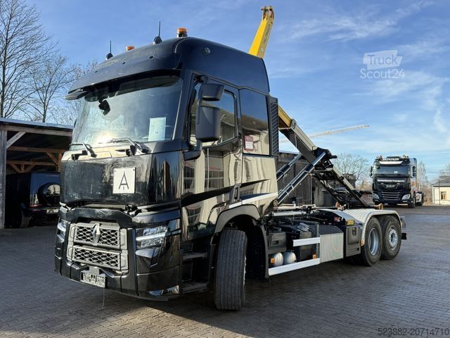 Camión portacontenedores de gancho RENAULT T480 Palfinger*Lift-Lenk*hydr. Unterfahrschutz*