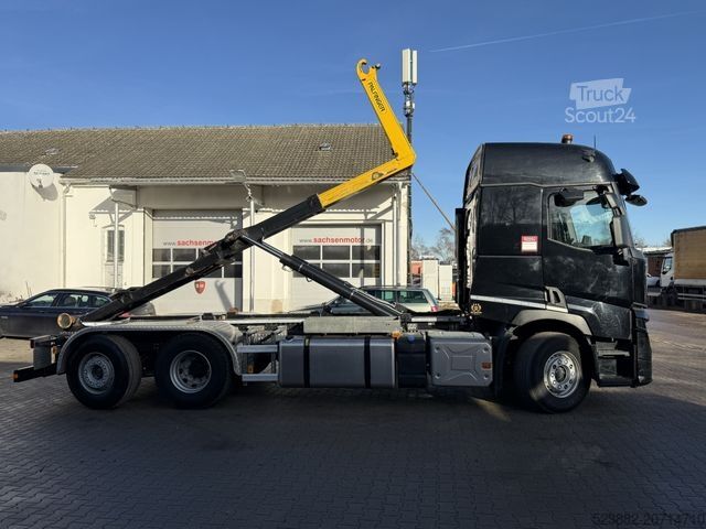 Camión portacontenedores de gancho RENAULT T480 Palfinger*Lift-Lenk*hydr. Unterfahrschutz*