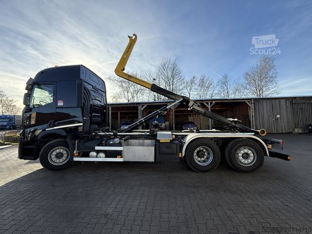 Camión portacontenedores de gancho RENAULT T480 Palfinger*Lift-Lenk*hydr. Unterfahrschutz*