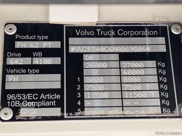Standart-SZM Volvo FH 13.500 6x2/4 Low roof - MA chassis - PTO/Hyd...