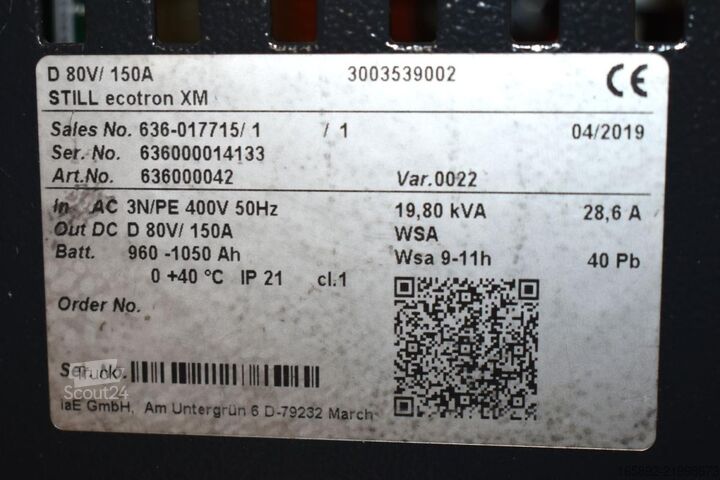 Batterie de chariot élévateur STILL ecotron XM D 80 V/150 A