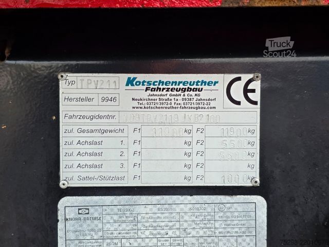 Rimorchio aperto con telone KOTSCHENREUTHER TPV211 / Aluklappen / 40 mm / Tandem