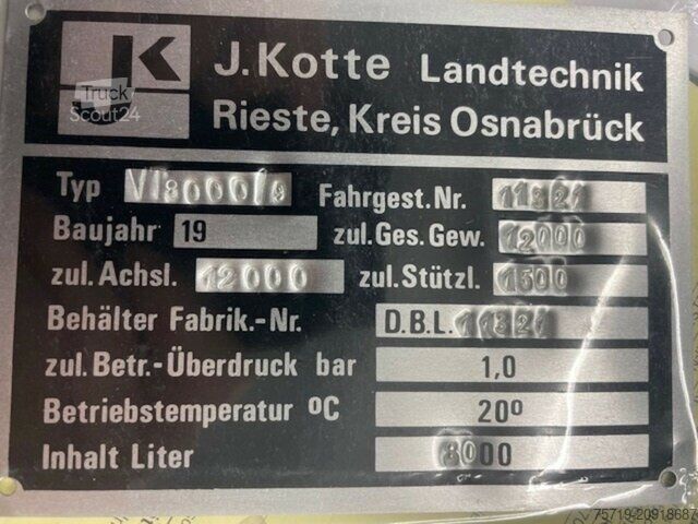 Tankanhänger Kotte VT 7000/8 Güllefass mit Pumpe