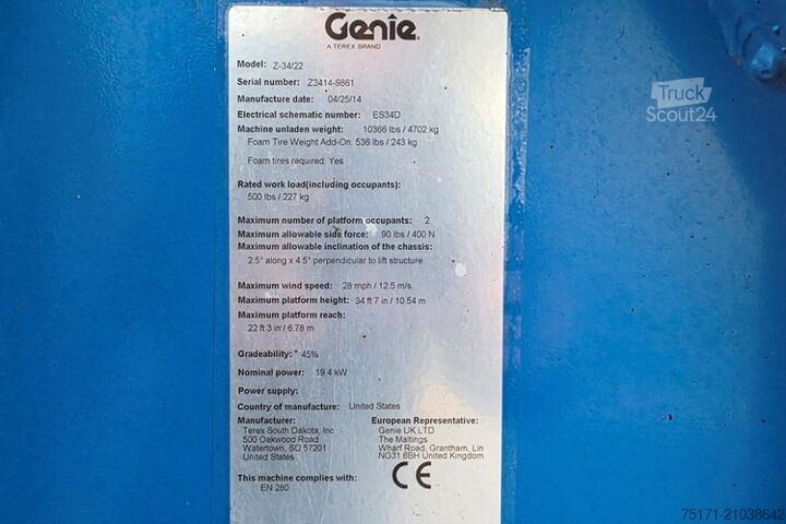 Articulated telescopic work platform Genie Z34/22 As-Is, Diesel, 4x4 Drive, 12.6m Working Hei