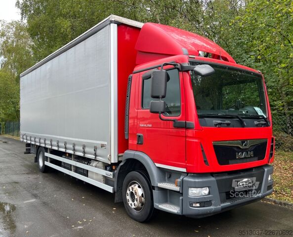 Flatbed truck with tarp MAN TGM 15.250 Pritsche + Schiebeplane AHK Klima