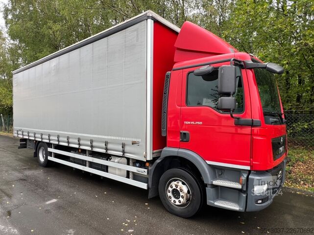 Flatbed truck with tarp MAN TGM 15.250 Pritsche + Schiebeplane AHK Klima