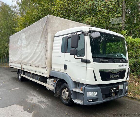 Flatbed truck with tarp MAN TGL 12.220 Pritsche + Schiebeplane AHK Klima