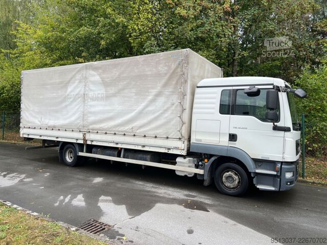 Flatbed truck with tarp MAN TGL 12.220 Pritsche + Schiebeplane AHK Klima