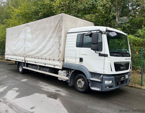 Flatbed truck with tarp MAN TGL 12.220 Pritsche + Schiebeplane AHK Klima