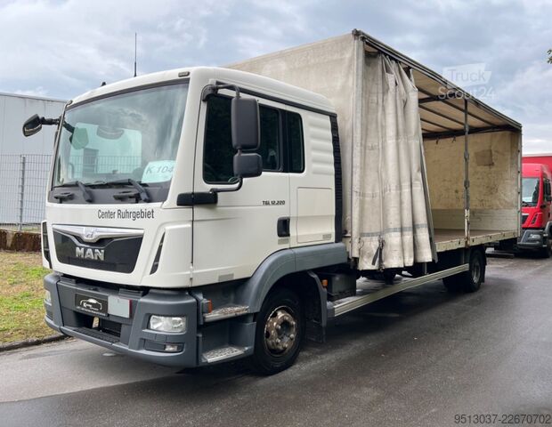 Flatbed truck with tarp MAN TGL 12.220 Pritsche + Schiebeplane AHK Klima