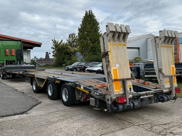 Tieflader-Sattelauflieger MEUSBURGER MTS-3 Tele Lenk, 49t Tieflader mit Rampen