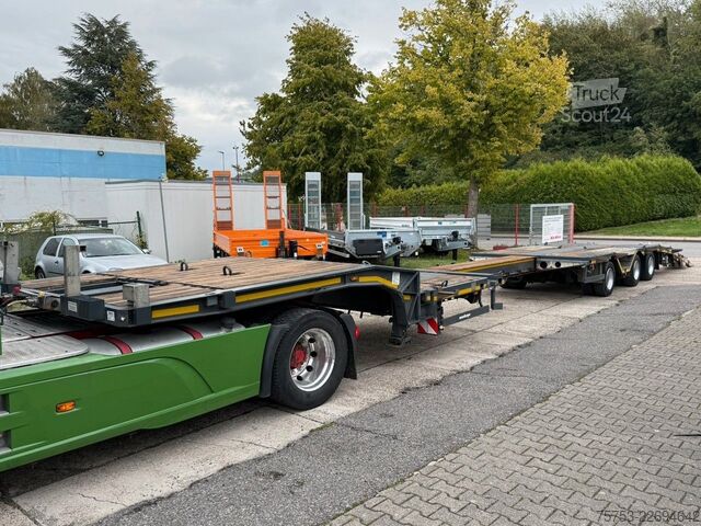 Tieflader-Sattelauflieger MEUSBURGER MTS-3 Tele Lenk, 49t Tieflader mit Rampen