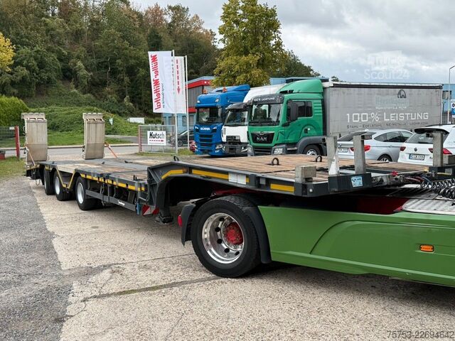 Tieflader-Sattelauflieger MEUSBURGER MTS-3 Tele Lenk, 49t Tieflader mit Rampen
