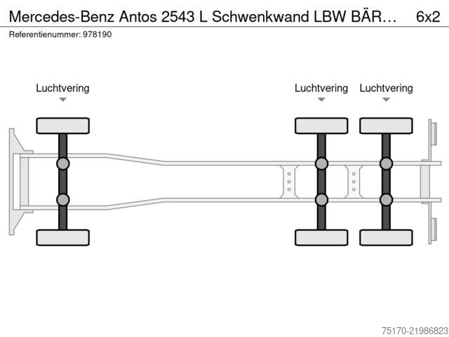 Mercedes-Benz Antos 2543 L, oldalra nyitható felépítmény, BÄR 2.500 kg-os emelőhátfal, vonóhorog Mercedes-Benz Antos 2543 L Schwenkwand LBW BÄR 2.500kg AHK