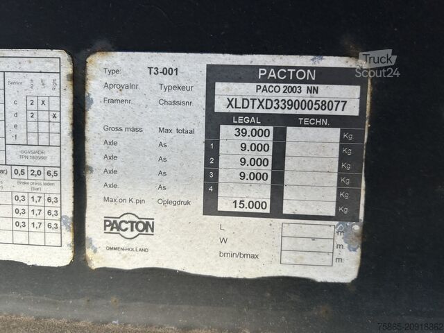 Bâches coulissantes Pacton T3-001 / Curtainside Trailer / BPW Drum / APK T...