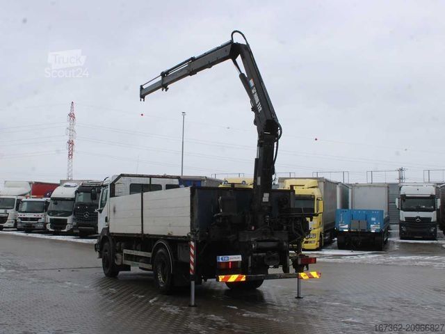 Ciężarówka z płaską platformą RENAULT Kerax 260.19, EURO 2, SIDEWALLS, CRANE HIAB 112
