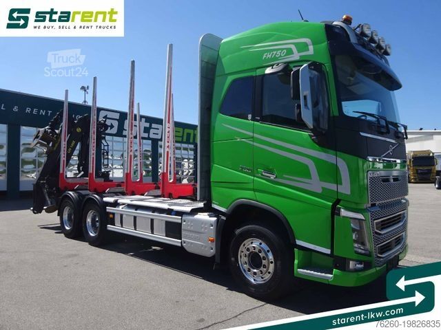 Houttransportwagen VOLVO FH16 750 6x4 Holzaufbau mit Kran, Retarder